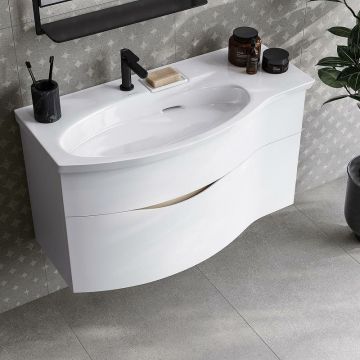 Раковина Kerama Marazzi Riva 100.7х48х15 см, накладная, мебельная, с крепежом, левая, 1 отверстие, с переливом, цвет: белый глянцевый RV.wb.100Lh
