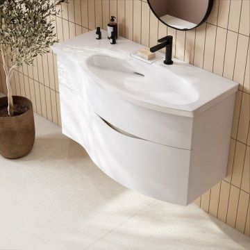 Раковина Kerama Marazzi (Керама Марацци) Riva 100.7х48х15 см, накладная, мебельная, с крепежом, правая, 1 отверстие, с переливом, цвет: белый глянцевый RV.wb.100Rh