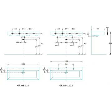 Раковина Kerama Marazzi (Керама Марацци) Grande подвесная 119.5х18 см, с 1 отверстие, цвет: белый глянцевая GR.wb.120