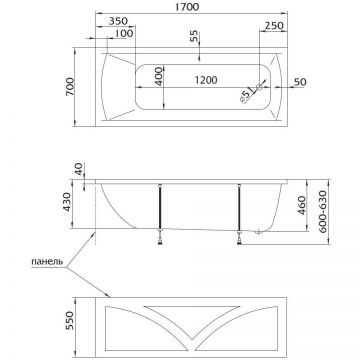 Акриловая ванна Creto (Крето) Modalia 170х70 см 9-17070 белая