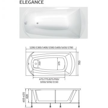 Акриловая ванна 160х70 см Creto (Крето) Elegia 29-16070 белая