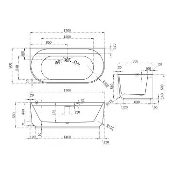 Ванна акриловая Vincea (Винчея) VBT-621B, 1700х800х580 мм, цвет белый, слив-перелив в комплекте, белый