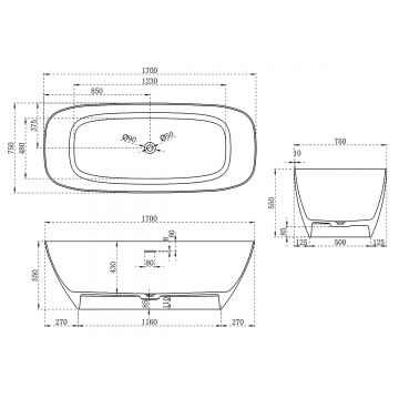 Ванна из искусственного камня Vincea VBT-6S02MW, 1700х720х550 мм, белый матовый, слив-перелив в комплекте