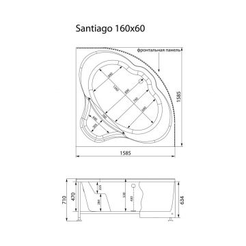 Ванна акриловая Aquanet (Акванет) Santiago 160x160 см (с каркасом) 00205545, белый