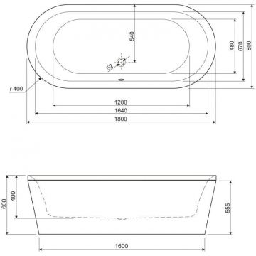 Акриловая ванна Cezares (Цезарис) Metauro-Central-180-80-40-W37 180x80 см глубина 40 см