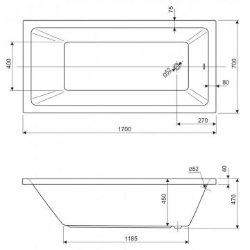 Акриловая ванна Cezares (Цезарис) Plane Solo-170-70-45-W37 170х70 см глубина 45 см