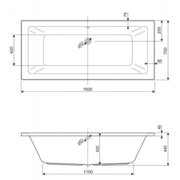 Акриловая ванна Cezares (Цезарис) Plane Mini-160-70-42-W37 160x70 см глубина 42 см