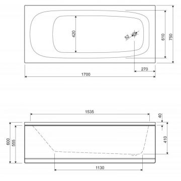 Акриловая ванна Cezares (Цезарис) ECO-170-75-41-W37 170x75 см глубина 41 см