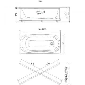 Ванна прямоугольная Тритон (Triton) акриловая Тира 1700х700х540 мм (Щ0000016669) (без монтажного комплекта/ножек)
