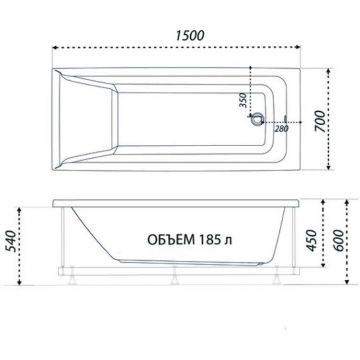 Ванна прямоугольная Тритон (Triton) акриловая Tori 1500х700х600 мм (Щ0000042930) (без монтажного комплекта/ножек)