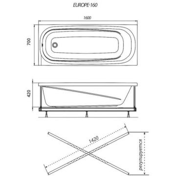 Ванна прямоугольная Тритон (Triton) акриловая Европа 1600х700х570 мм (Щ0000043363) (без монтажного комплекта/ножек)