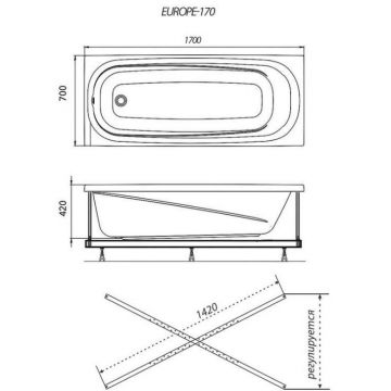 Ванна прямоугольная Тритон (Triton) акриловая Европа 1700х700х570 мм (Щ0000040925) (без монтажного комплекта/ножек)