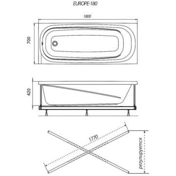 Ванна прямоугольная Тритон (Triton) акриловая Европа 1800х700х570 мм (Щ0000041839) (без монтажного комплекта/ножек)