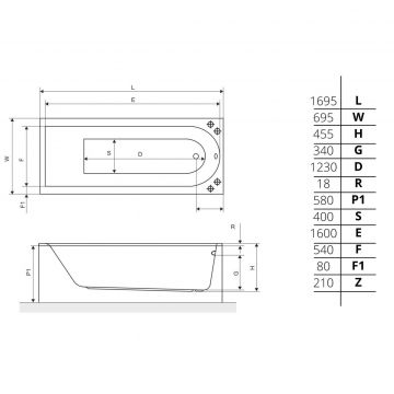 Ванна акриловая прямоугольная Excellent (Экселент) Aurum Slim 170x70 см WAEX.AUR17WHS белый