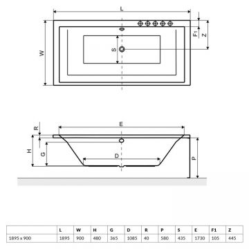 Ванна акриловая прямоугольная Excellent (Экселент) Crown Grand 190x90 см WAEX.CRG19WH белый