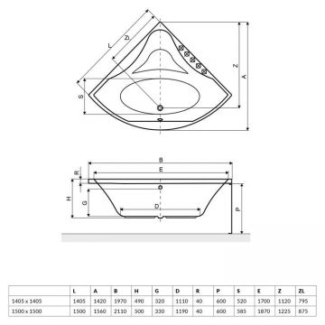 Ванна акриловая четверть круга Excellent (Экселент) Glamour 150x150 см WAEX.GLA15WH белый