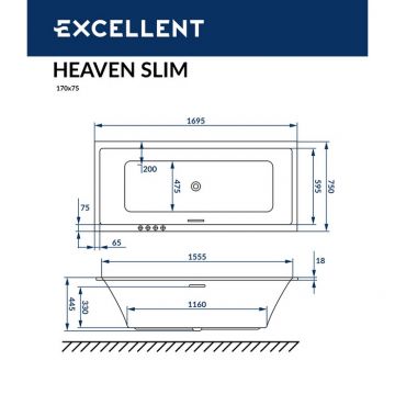 Ванна акриловая прямоугольная Excellent (Экселент) Heaven Slim 170x75 см WAEX.HEV17WHS белый