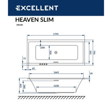 Ванна акриловая прямоугольная Excellent Heaven Slim 180x80 см WAEX.HEV18WHS белый