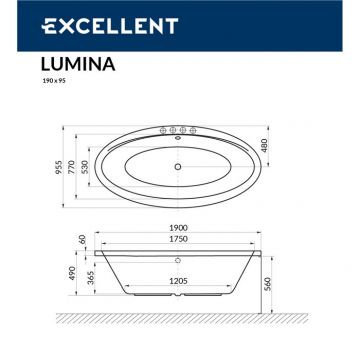 Ванна акриловая овальная Excellent (Экселент) Lumina 190x95 см RELAX WAEX.LUM19.RELAX.CR хром