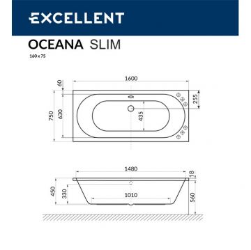 Ванна акриловая прямоугольная Excellent (Экселент) Oceana Slim 160x75 см WAEX.OCE16WHS белый глянец