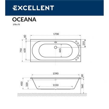 Ванна акриловая прямоугольная Excellent (Экселент) Oceana 170x75 см WAEX.OCE17WH белый глянец