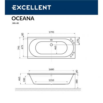 Ванна акриловая прямоугольная Excellent (Экселент) Oceana 180x80 см WAEX.OCE18WH белый