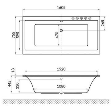 Ванна акриловая прямоугольная Excellent (Экселент) Pryzmat Slim 160x75 см WAEX.PRY16WHS белый