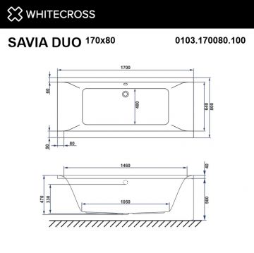 Ванна акриловая прямоугольная Whitecross (Вайткросс) Savia Duo 170х80 см белый 0103.170080.100