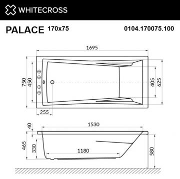 Ванна акриловая прямоугольная Whitecross Palace 170х75 см белый 0104.170075.100