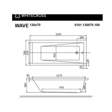 Ванна акриловая прямоугольная Whitecross Wave 130х70 см белый 0101.130070.100