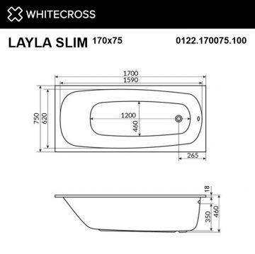 Ванна акриловая прямоугольная Whitecross Layla Slim 170х75 см белый глянец 0122.170075.100