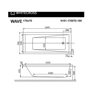 Ванна акриловая прямоугольная Whitecross (Вайткросс) Wave 170х70 см белый 0101.170070.100