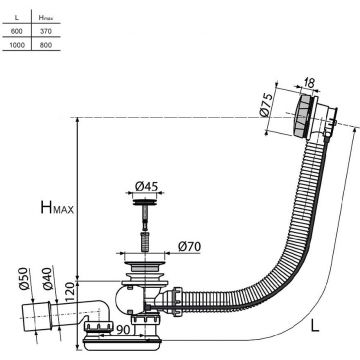 Слив-перелив для ванны Am.Pm (Ам.Пм) Gem, длина 600 мм, полуавтомат, W90A-000-OflB черный