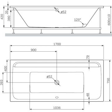 Ванна акриловая Am.Pm (Ам.Пм) Inspire V2.0 170х75см A0, W52A-170-075W-A белый