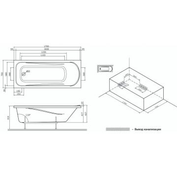 Ванна акриловая Am.Pm (Ам.Пм) Sense 170x70см, каркас, слив-перелив, комплект W75A-170-070W-KL белый