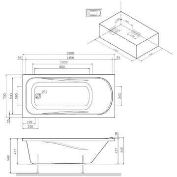 Каркас для ванны Am.Pm (Ам.Пм) Sense 150х70см в комплекте с монтажным набором W76A-150-070W-R серый