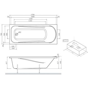 Ванна акриловая Am.Pm (Ам.Пм) Sens A0 170x70 см W76A-170-070W-A белый