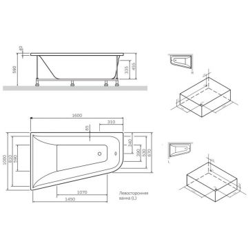 Ванна акриловая ассиметричная Am.Pm (Ам.Пм) Spirit 160x100см, без слива/перелива, правосторонняя W72A-160R100W-A2 белый