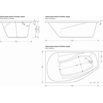 Ванна акриловая Метакам (Metakam) Venta левая 1500x900 мм (авs_012508)