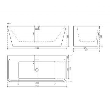 Ванна акриловая Sancos (Санкос) а Square отдельностоящая 1700х750х580 мм FB14 белый