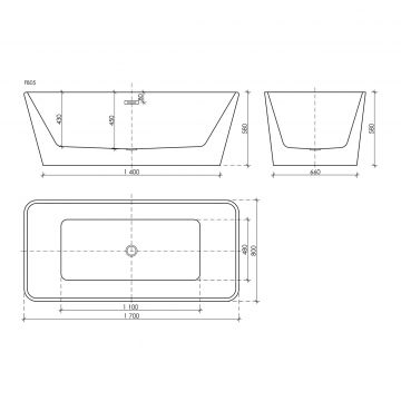 Ванна акриловая Sancos (Санкос) а Dama отдельностоящая 1700х800х580 мм FB05 белый