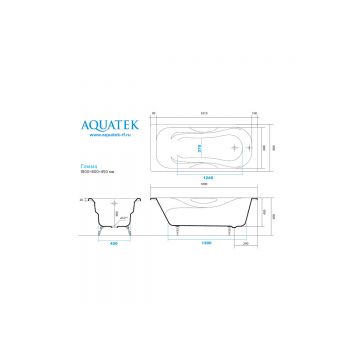 Ванна чугунная эмалированная Aquatek (Акватек) Гамма 180x80 см в комплекте с 4-мя ножками AQ8080F-00 Белый
