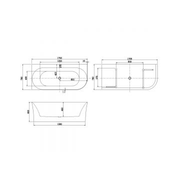 Ванна акриловая Allen Brau Priority 4 1700х780мм, пристенная, слив-перелив, 2.31004.20A, белый