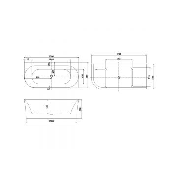 Ванна акриловая Allen Brau Priority 4 1700х780мм, пристенная, слив-перелив, 2.31004.20B, белый