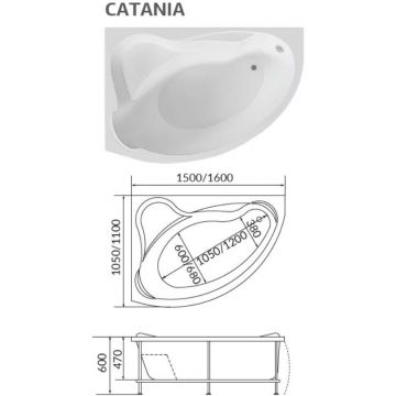Ванна акриловая асимметричная 1MarKa Catania L 1600х1100 белый (01кт1610л)