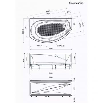 Ванна акриловая асимметричная 1MarKa (1Марка) Damelia L 1500х900 белый (01дам1590л)