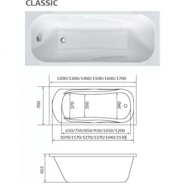 Ванна акриловая прямоугольная 1MarKa Classic A 1700х700 белый (01кл1770 А)
