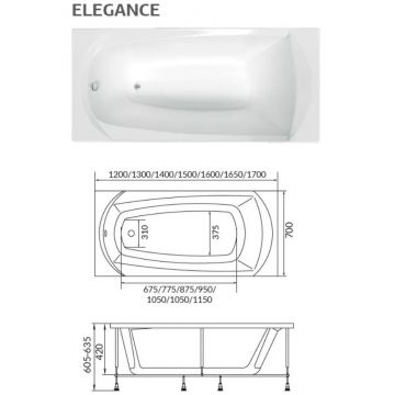Ванна акриловая прямоугольная 1MarKa Elegance 1400х700 белый (01эл1470)