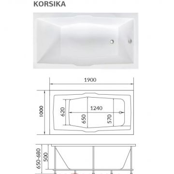 Ванна акриловая прямоугольная 1MarKa Корсика 1900х1000 белый (01кр1910)
