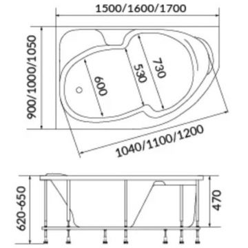 Ванна акриловая асимметричная 1MarKa Diana R 1600х1000 белый (01ди1610п)